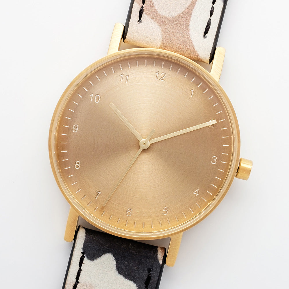 B60 Watch, Gold Case, Gold Dial, Leather Strap - Camouflage Khaki