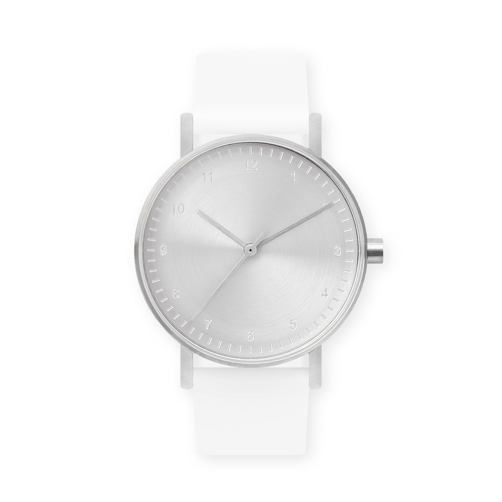 B60 Watch, Silver Case, Silver Dial, Silicone Strap - 0001-White