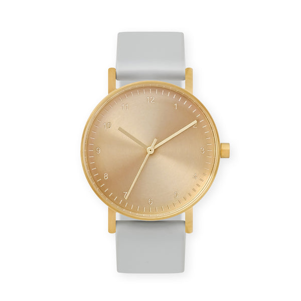 B60 Watch, Gold Case, Gold Dial, Rubber Strap - 0002-Light Grey