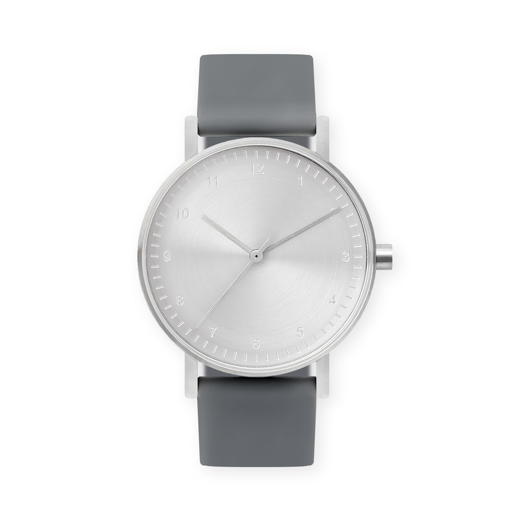 B60 Watch, Silver Case, Silver Dial, Rubber Strap - 0003-Gray