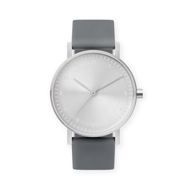 B60 Watch, Silver Case, Silver Dial, Rubber Strap - 0003-Gray