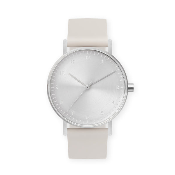 B60 Watch, Silver Case, Silver Dial, Rubber Strap - 0005-Ivory
