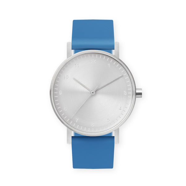 B60 Watch, Silver Case, Silver Dial, Rubber Strap - 0006-Blue