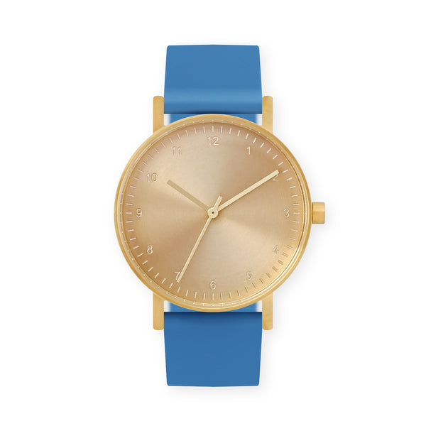 B60 Watch, Gold Case, Gold Dial, Rubber Strap - 0006-Blue