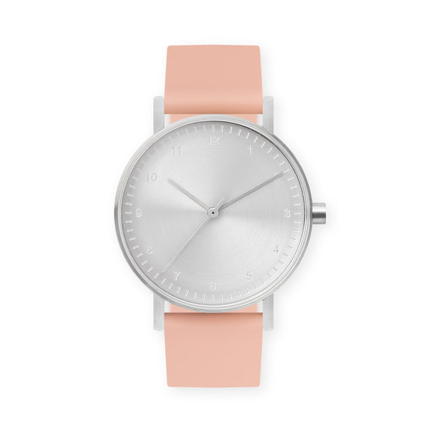 B60 Watch, Silver Case, Silver Dial, Rubber Strap - 0007-Nude Pink
