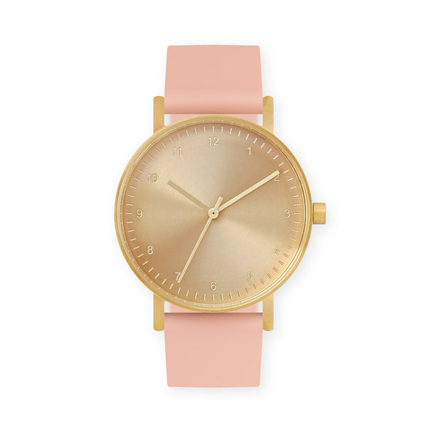 B60 Watch, Gold Case, Gold Dial, Rubber Strap - 0007-Nude Pink