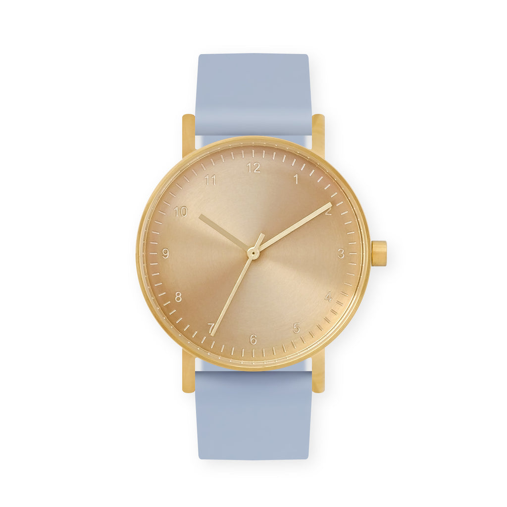 B60 Watch, Gold Case, Gold Dial, Rubber Strap - 0008-Dusty Blue