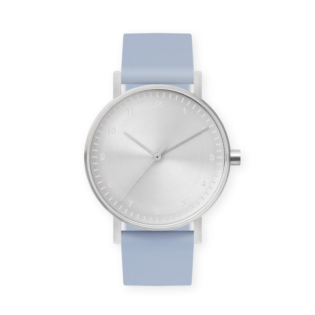 B60 Watch, Silver Case, Silver Dial, Rubber Strap - 0008-Dusty Blue
