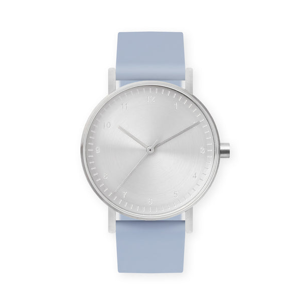 B60 Watch, Silver Case, Silver Dial, Rubber Strap - 0008-Dusty Blue