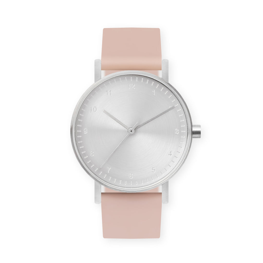 B60 Watch, Silver Case, Silver Dial, Rubber Strap - 0011-Pink Sand