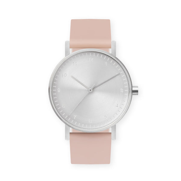 B60 Watch, Silver Case, Silver Dial, Rubber Strap - 0011-Pink Sand