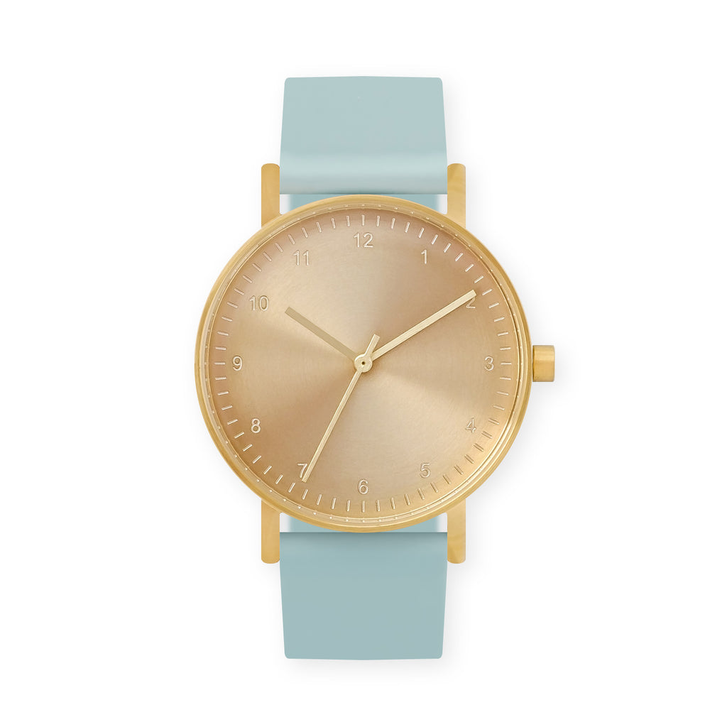 B60 Watch, Gold Case, Gold Dial, Rubber Strap - 0012-Aquamarine