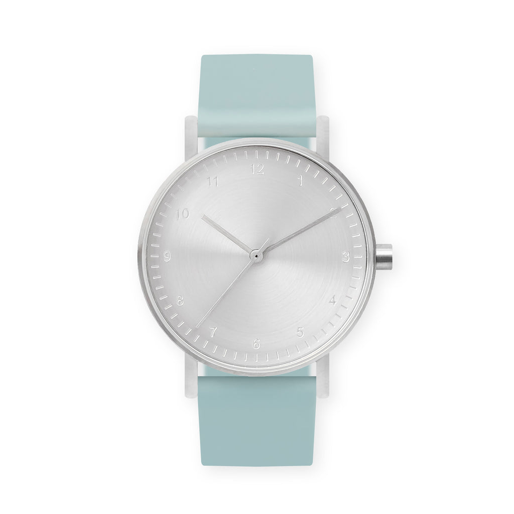 B60 Watch, Silver Case, Silver Dial, Rubber Strap - 0012-Aquamarine