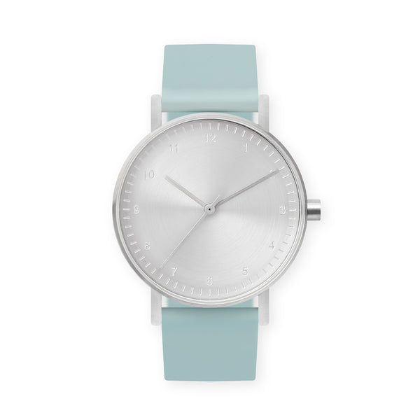 B60 Watch, Silver Case, Silver Dial, Rubber Strap - 0012-Aquamarine