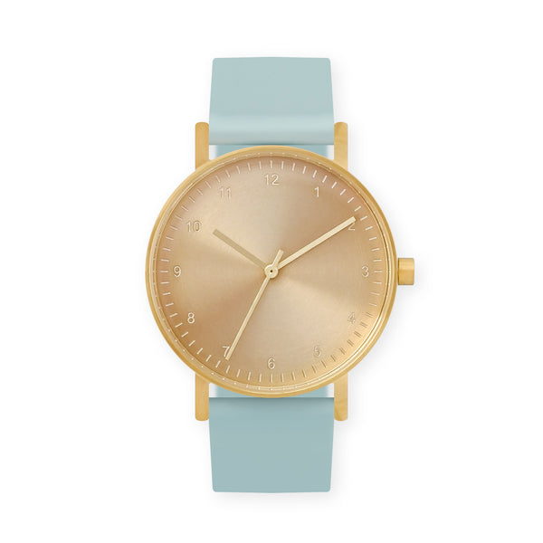 B60 Watch, Gold Case, Gold Dial, Rubber Strap - 0012-Aquamarine