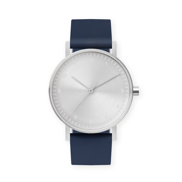 B60 Watch, Silver Case, Silver Dial, Rubber Strap - 0013-Midnight Blue