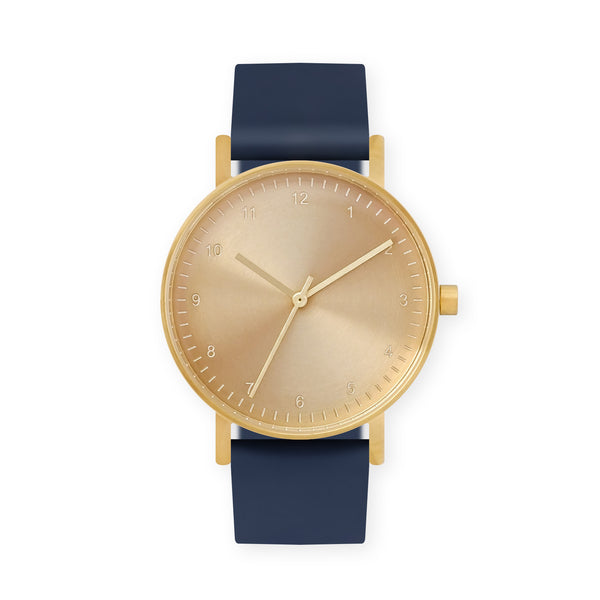 B60 Watch, Gold Case, Gold Dial, Rubber Strap - 0013-Midnight Blue