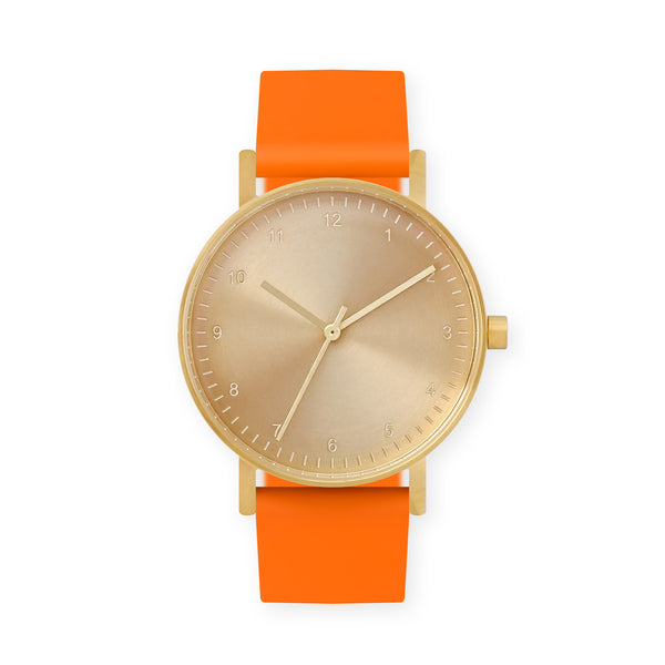 B60 Watch, Gold Case, Gold Dial, Rubber Strap - 0014-Orange