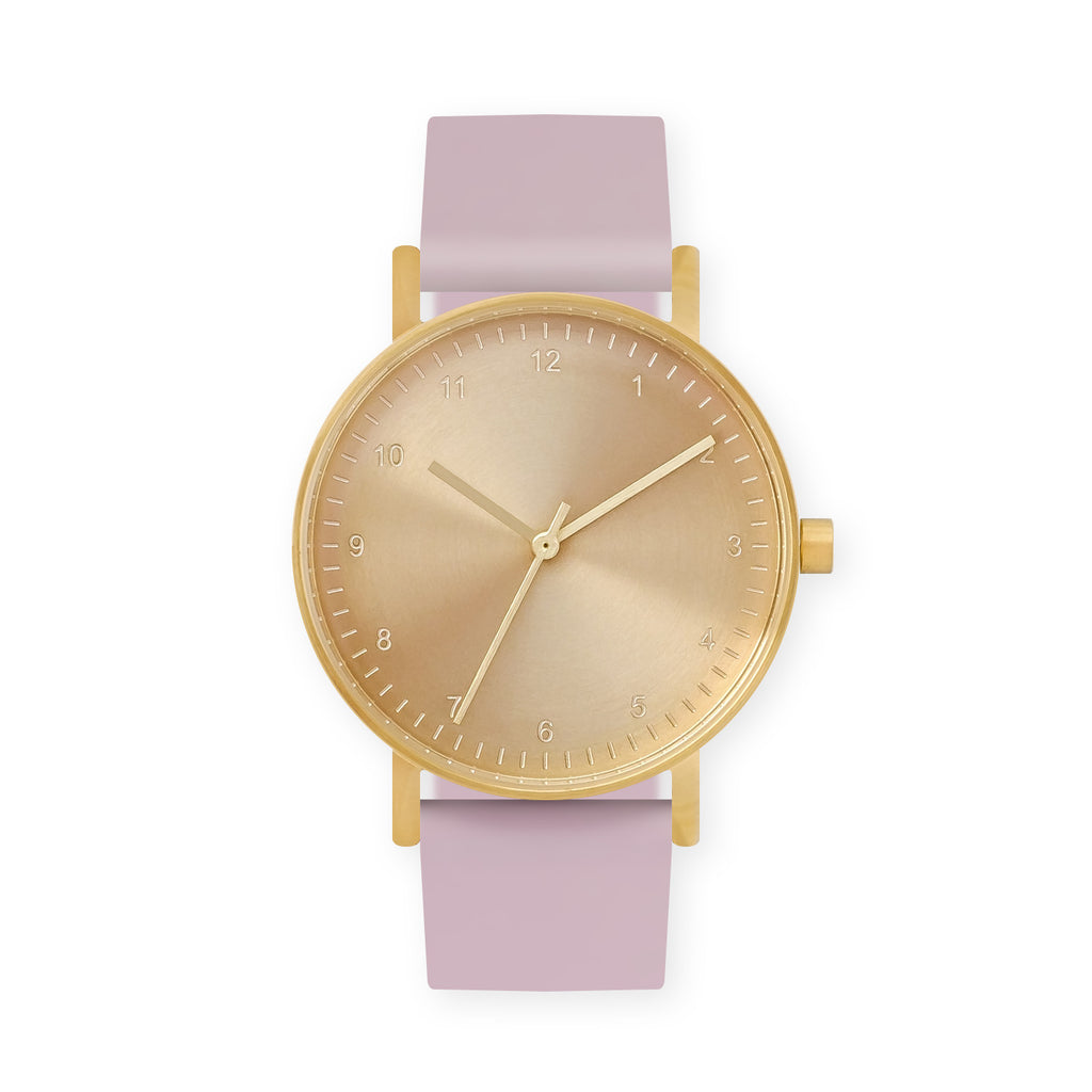 B60 Watch, Gold Case, Gold Dial, Rubber Strap - 0015-Lavender