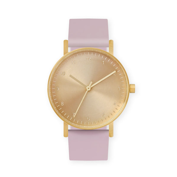B60 Watch, Gold Case, Gold Dial, Rubber Strap - 0015-Lavender