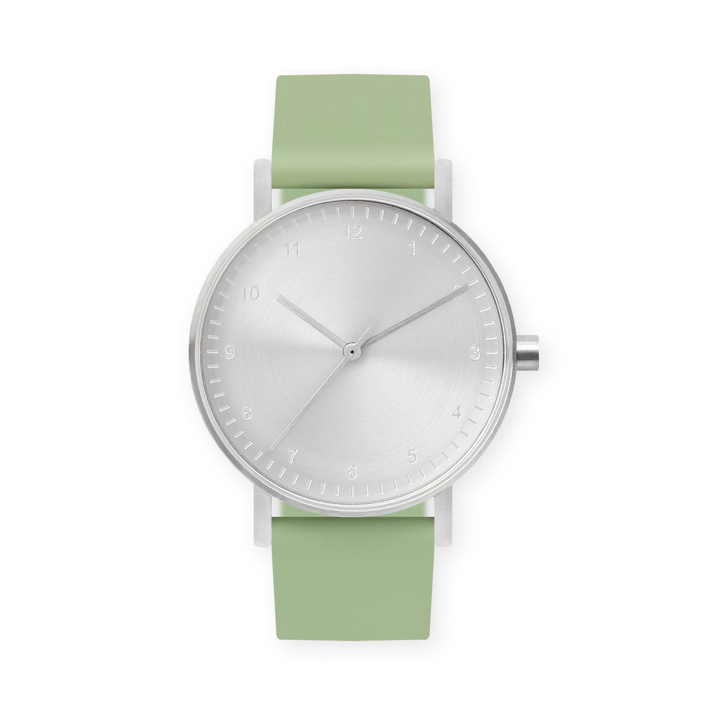 B60 Watch, Silver Case, Silver Dial, Rubber Strap - 0018-Mint Green