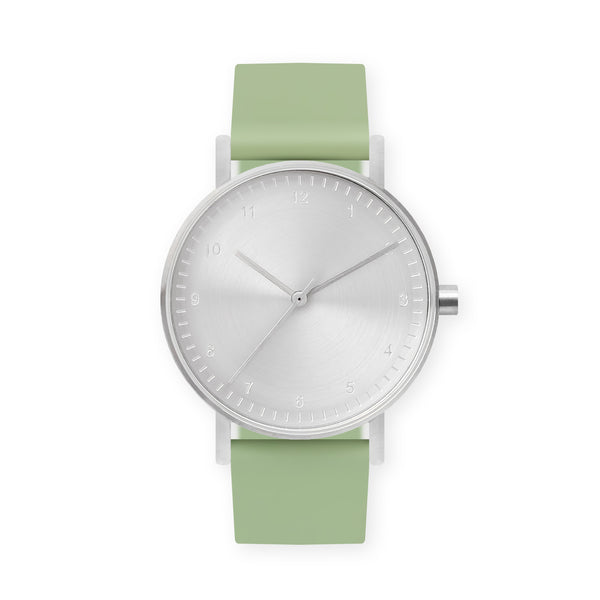 B60 Watch, Silver Case, Silver Dial, Rubber Strap - 0018-Mint Green