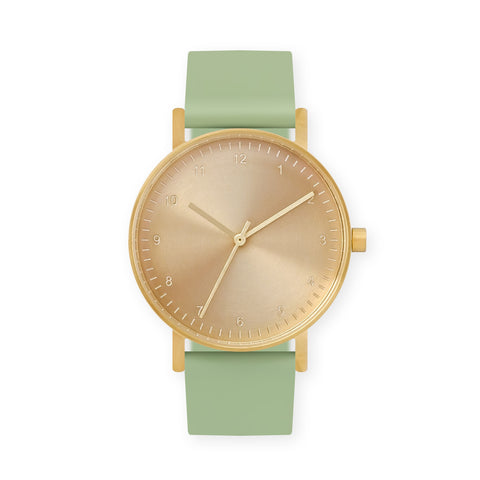 B60 Watch, Gold Case, Gold Dial, Silicone Strap - 0018-Mint Green