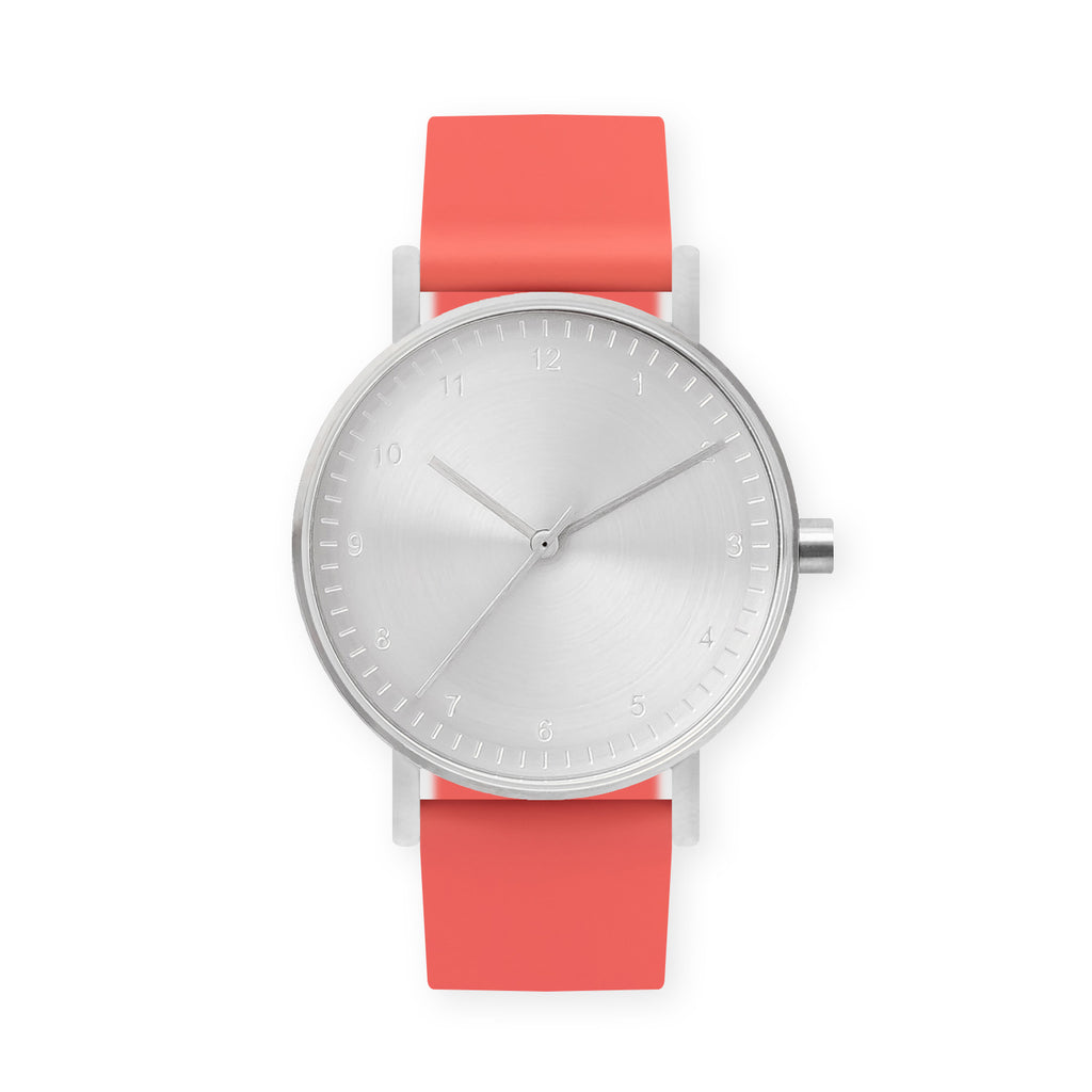 B60 Watch, Silver Case, Silver Dial, Rubber Strap - 0020-Salmon