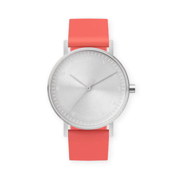 B60 Watch, Silver Case, Silver Dial, Rubber Strap - 0020-Salmon