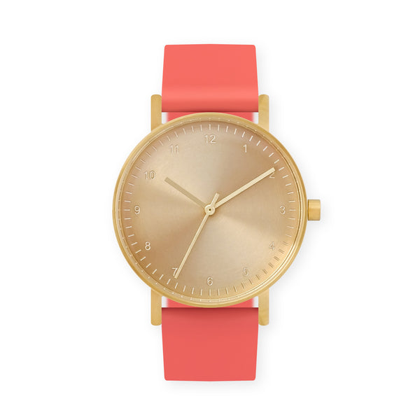 B60 Watch, Gold Case, Gold Dial, Rubber Strap - 0020-Salmon