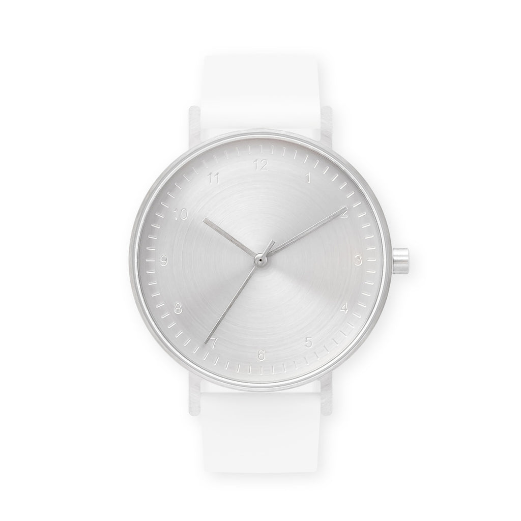 B60 Watch, Silver Case, Silver Dial, Silicone Strap - 0001-White