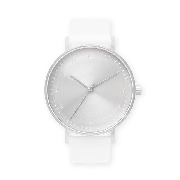 B60 Watch, Silver Case, Silver Dial, Silicone Strap - 0001-White