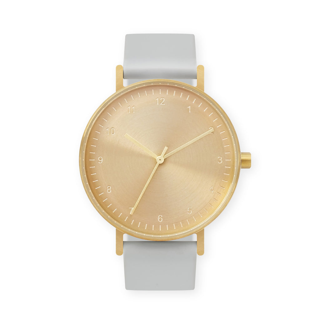 B60 Watch, Gold Case, Gold Dial, Rubber Strap - 0002-Light Grey