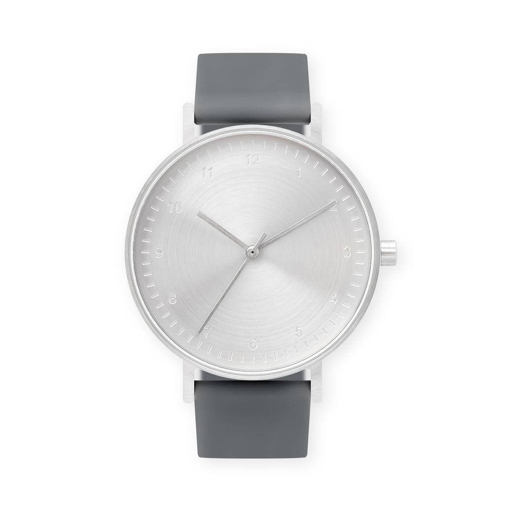 B60 Watch, Silver Case, Silver Dial, Rubber Strap - 0003-Gray