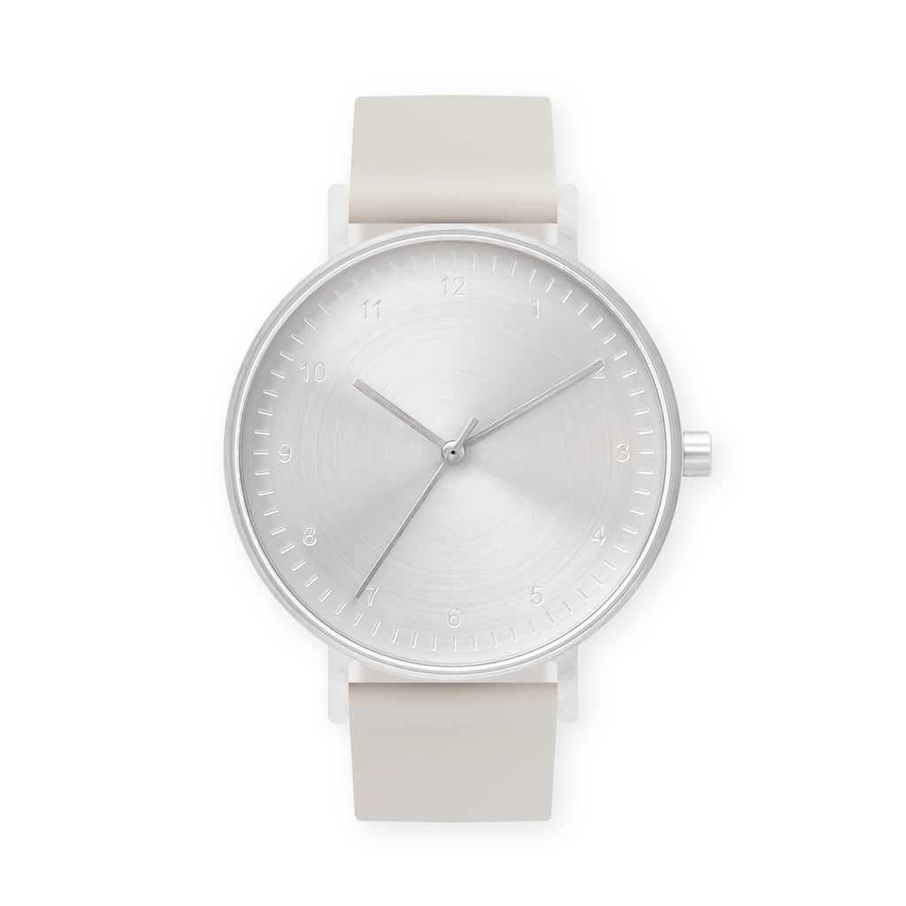 B60 Watch, Silver Case, Silver Dial, Rubber Strap - 0005-Ivory