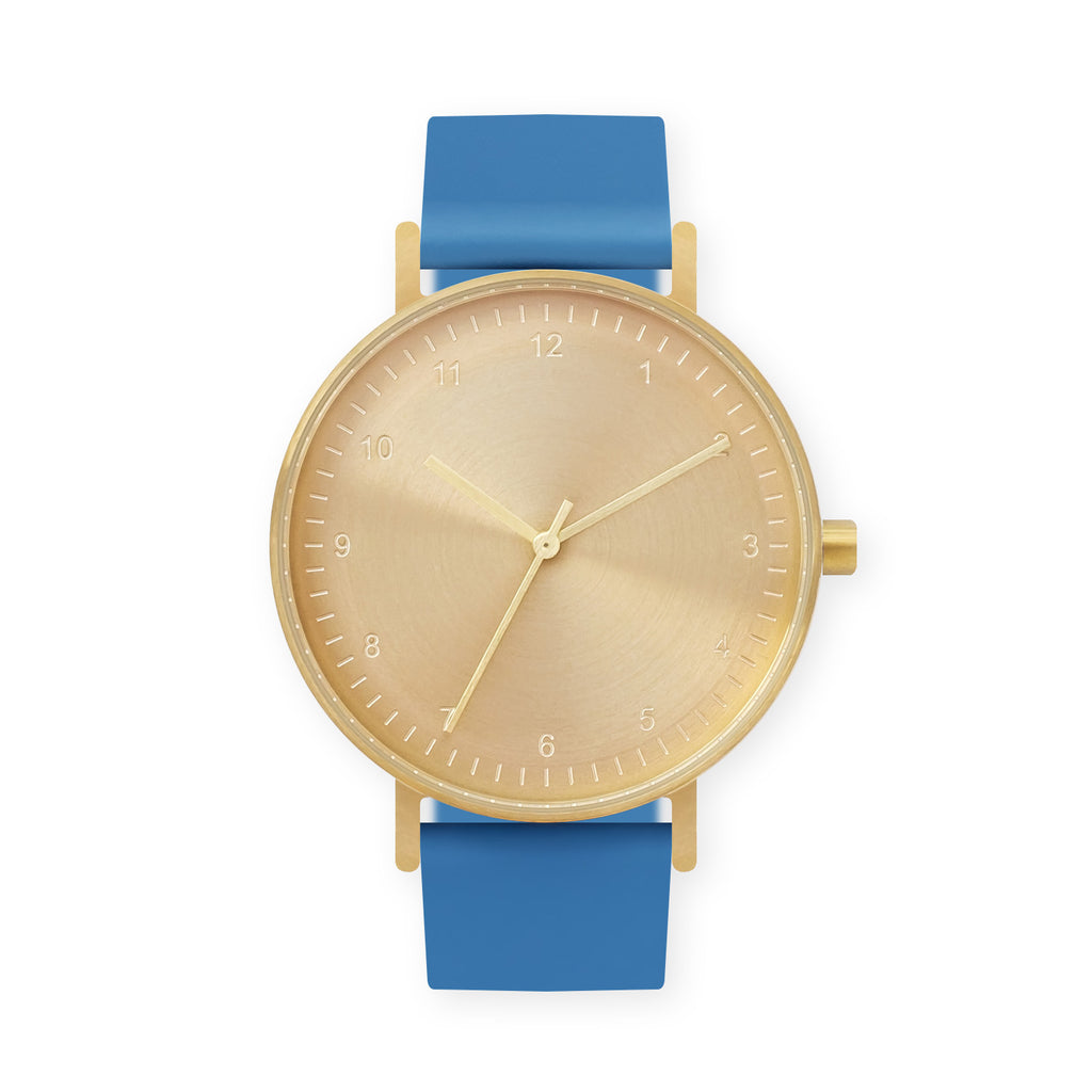 B60 Watch, Gold Case, Gold Dial, Rubber Strap - 0006-Blue