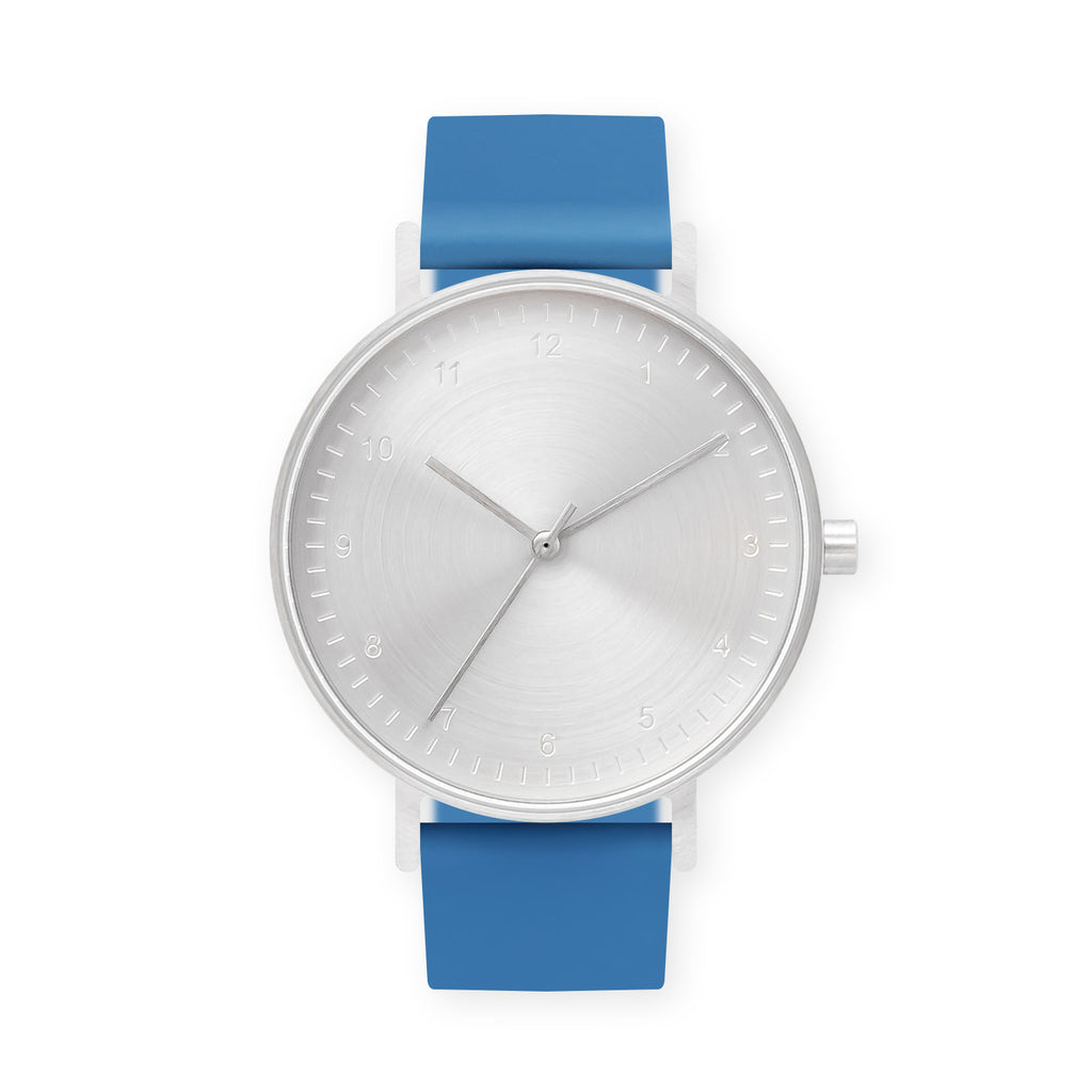 B60 Watch, Silver Case, Silver Dial, Rubber Strap - 0006-Blue
