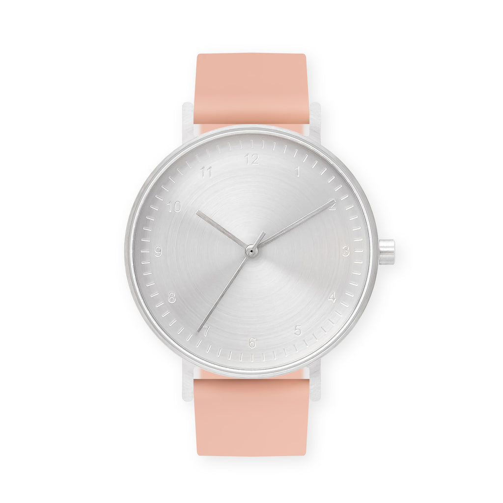 B60 Watch, Silver Case, Silver Dial, Rubber Strap - 0007-Nude Pink