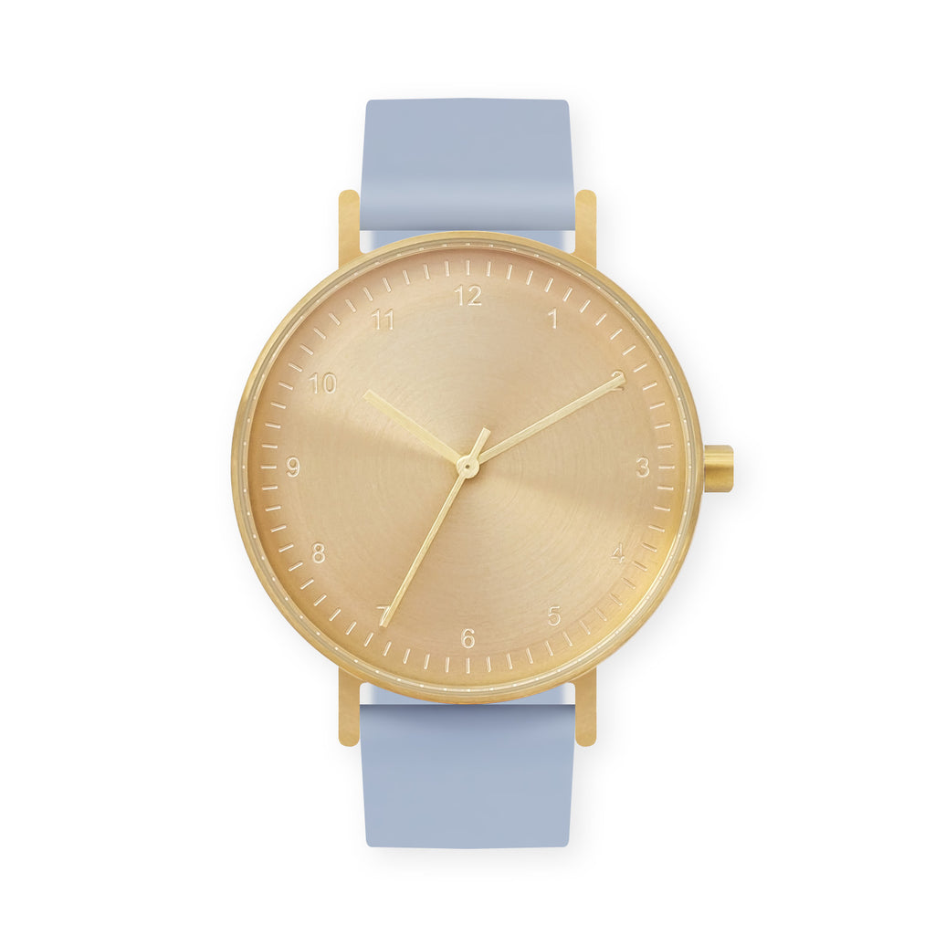 B60 Watch, Gold Case, Gold Dial, Rubber Strap - 0008-Dusty Blue