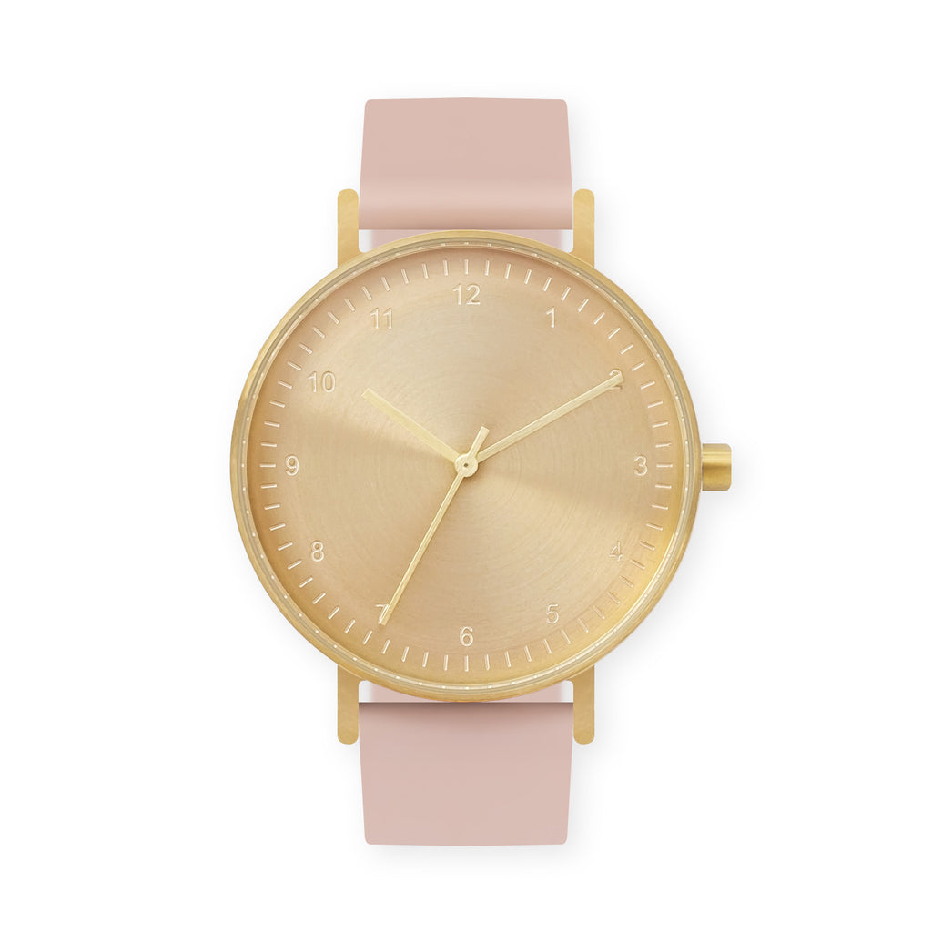 B60 Watch, Gold Case, Gold Dial, Rubber Strap - 0011-Pink Sand