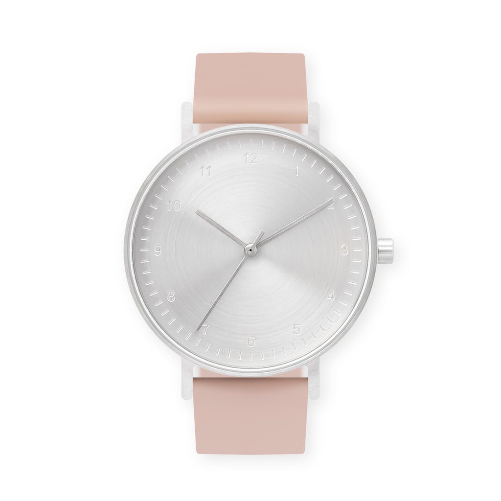 B60 Watch, Silver Case, Silver Dial, Rubber Strap - 0011-Pink Sand