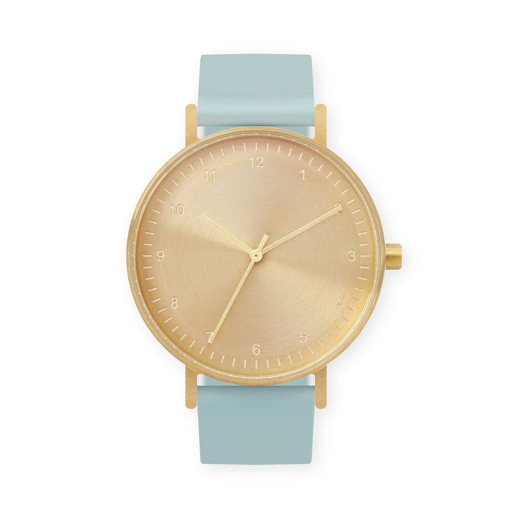 B60 Watch, Gold Case, Gold Dial, Rubber Strap - 0012-Aquamarine