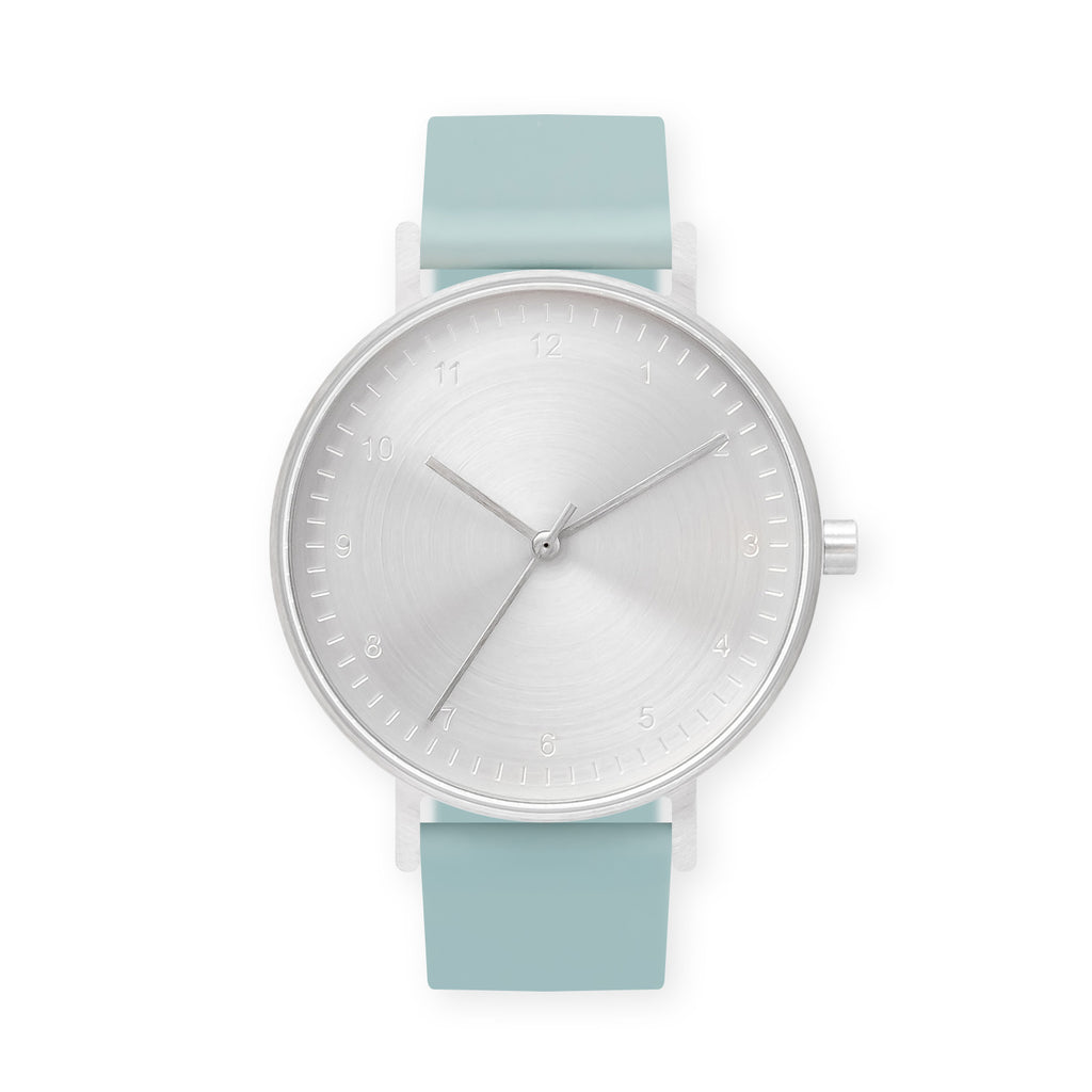 B60 Watch, Silver Case, Silver Dial, Rubber Strap - 0012-Aquamarine