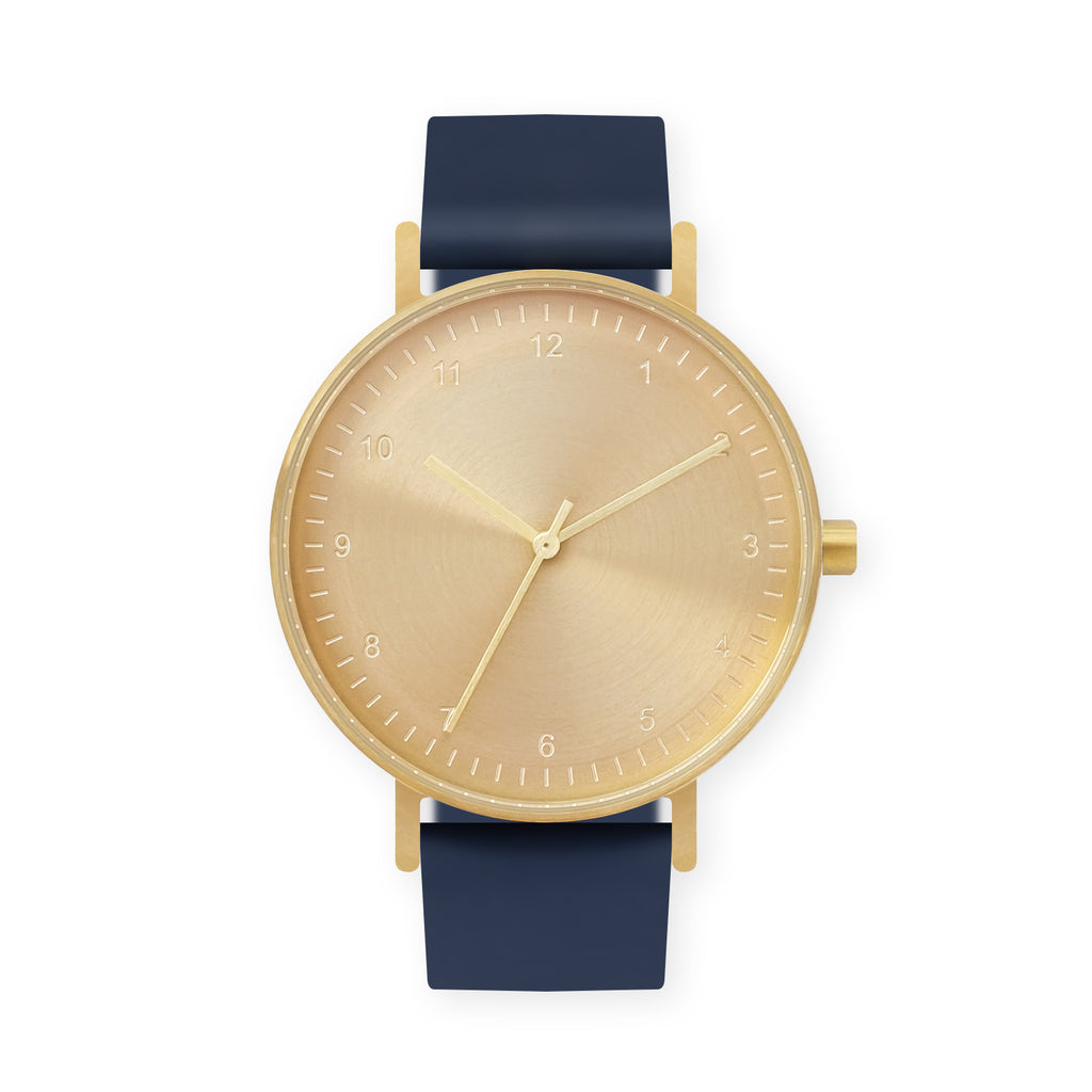 B60 Watch, Gold Case, Gold Dial, Rubber Strap - 0013-Midnight Blue
