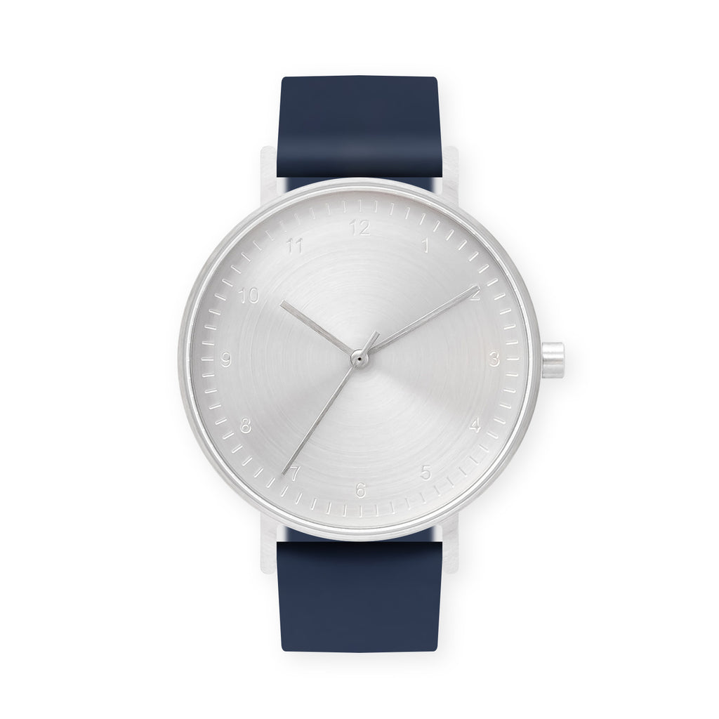 B60 Watch, Silver Case, Silver Dial, Rubber Strap - 0013-Midnight Blue
