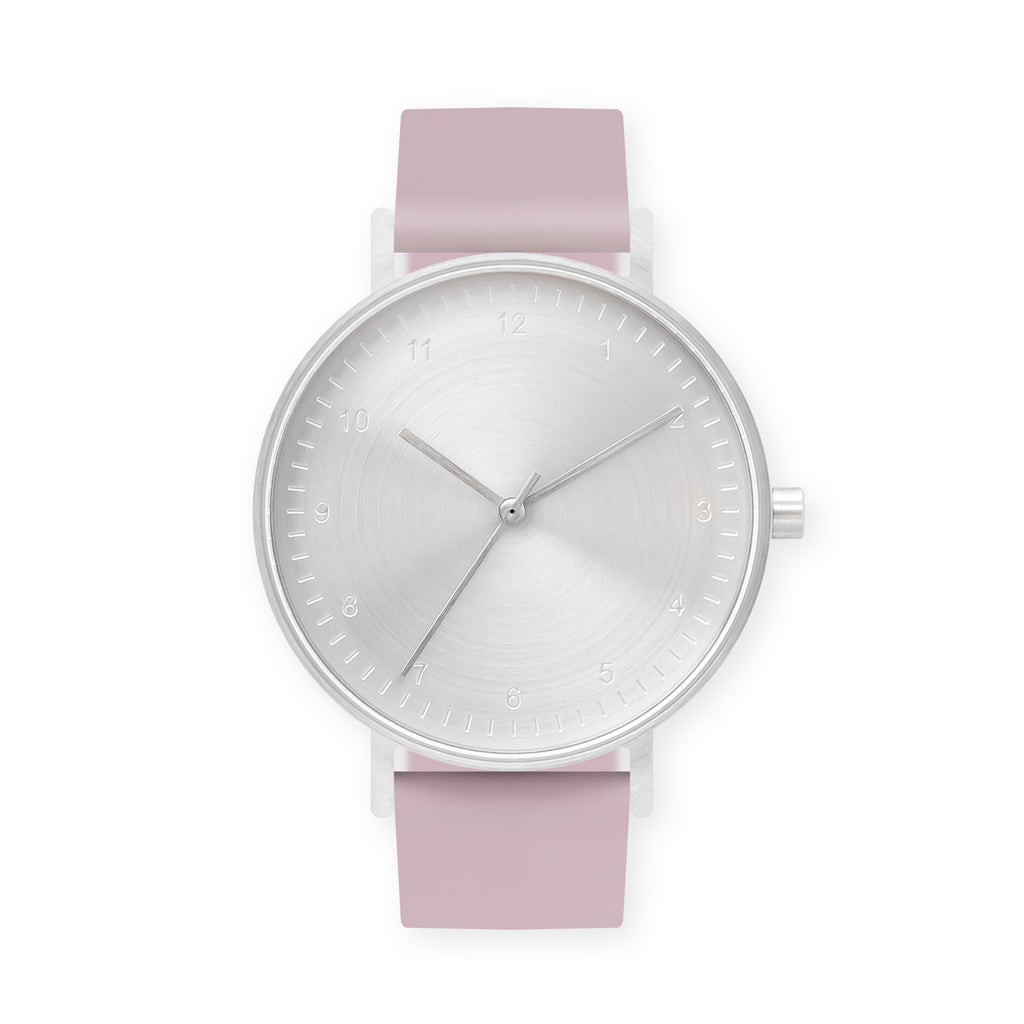 B60 Watch, Silver Case, Silver Dial, Rubber Strap - 0015-Lavender