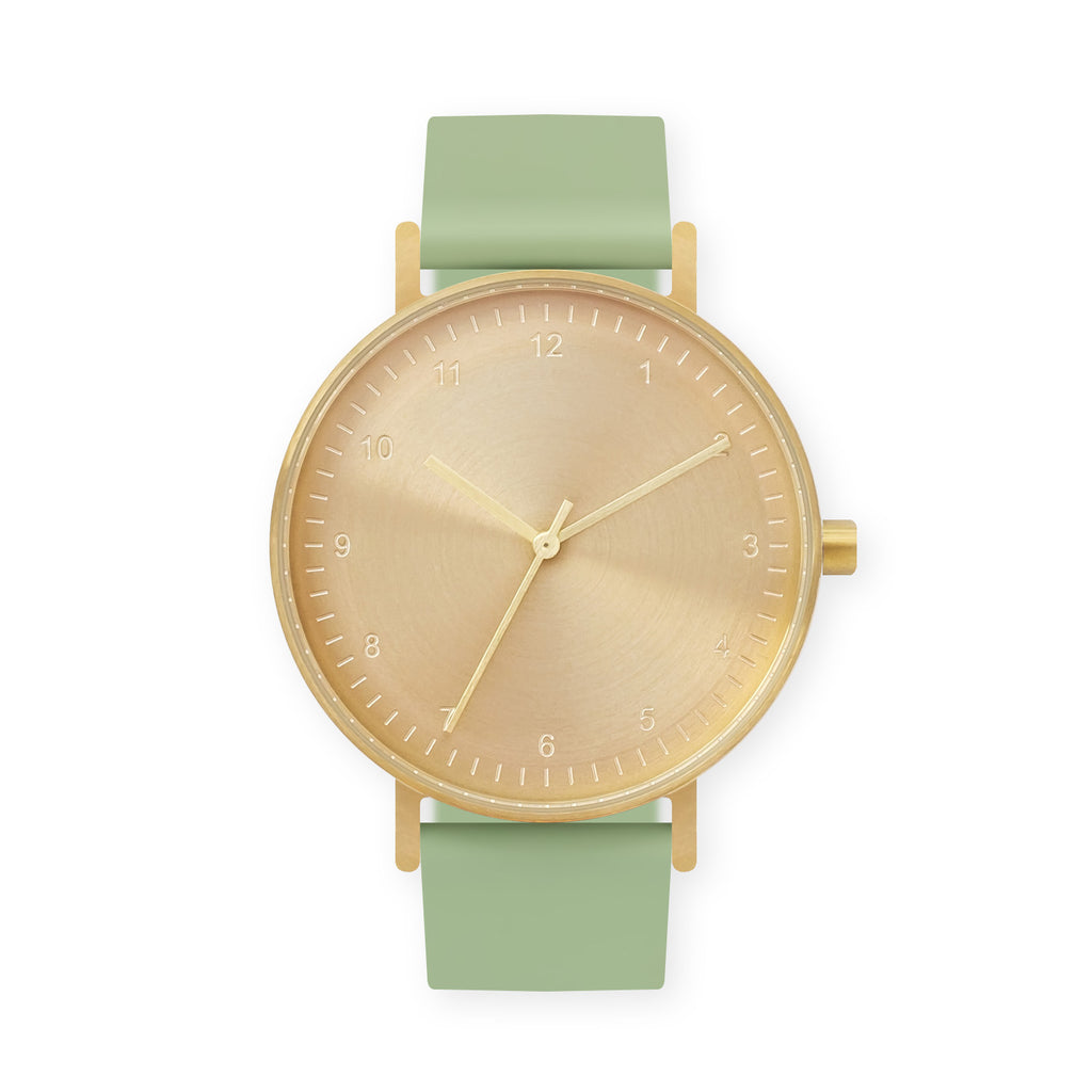B60 Watch, Gold Case, Gold Dial, Rubber Strap - 0018-Mint Green