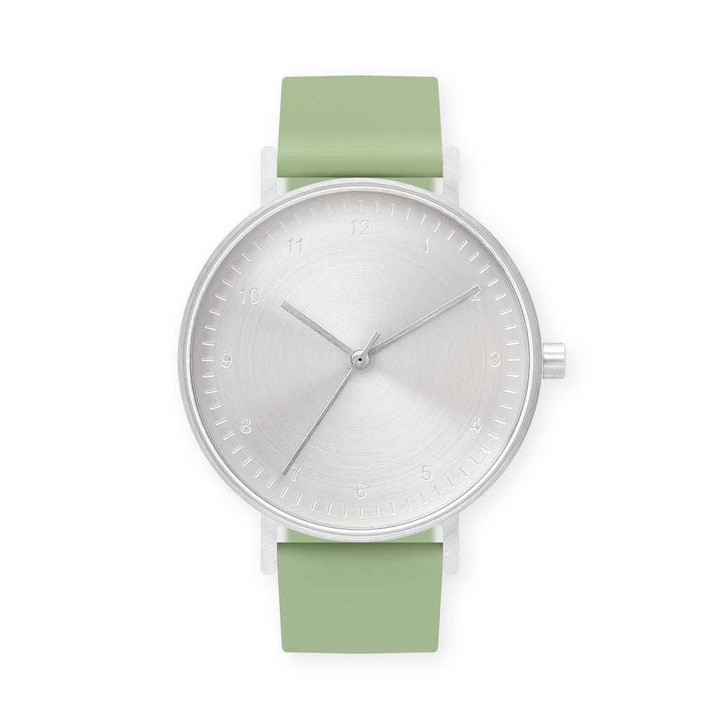 B60 Watch, Silver Case, Silver Dial, Rubber Strap - 0018-Mint Green