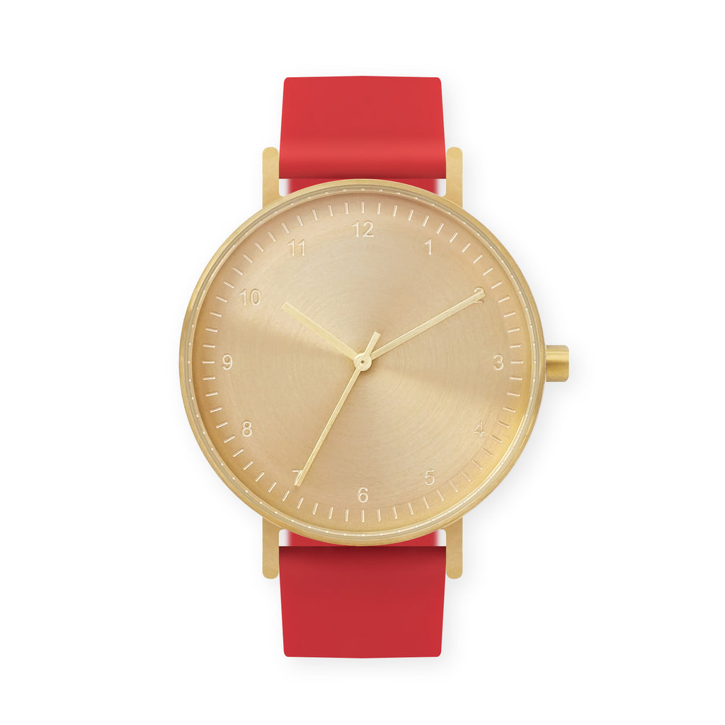 B60 Watch, Gold Case, Gold Dial, Rubber Strap - 0021-Red