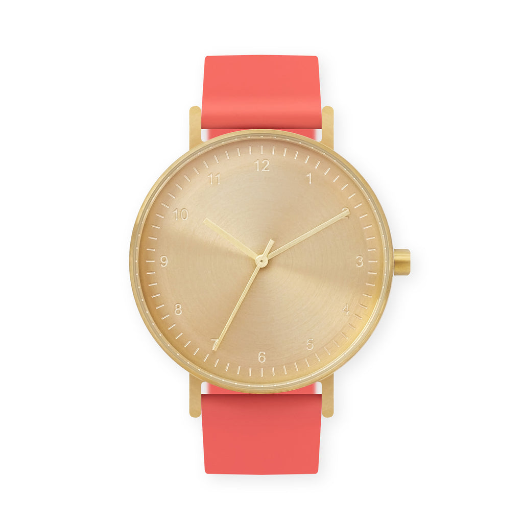B60 Watch, Gold Case, Gold Dial, Rubber Strap - 0020-Salmon
